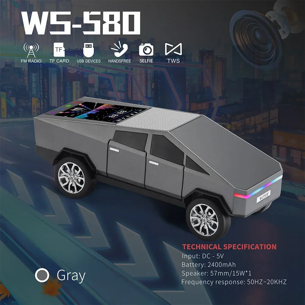 Cybertruck Car Shaped Wireless Bluetooth Speaker – Premium Portable Stereo Sound with LED Lights