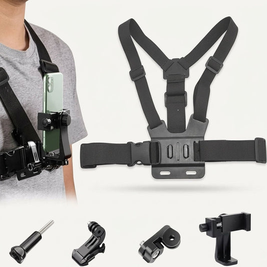Adjustable Chest Mount Phone & Action Camera Holder – 360° Rotatable Hands-Free Strap - Armaa Store Pk