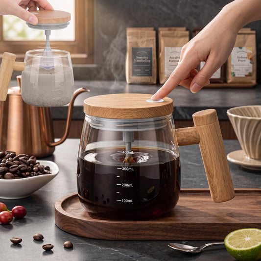 Automatic Self Stirring Coffee Mug | Rechargeable Electric Mixing Cup with Wooden Handle - Armaa Store Pk