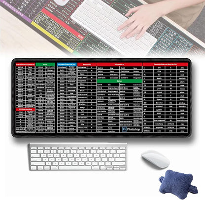 Extended Excel Shortcut Desk Mat (30×80cm) – Non-Slip Keyboard & Mouse Pad | 2 Pieces Set