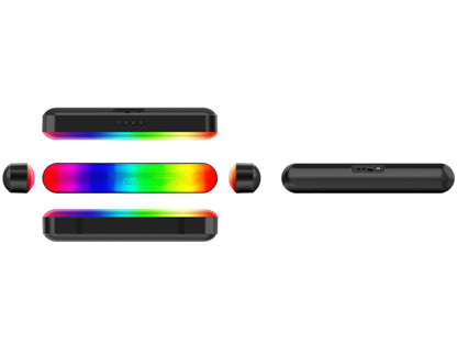 Black electronic device with RGB lighting on a white background