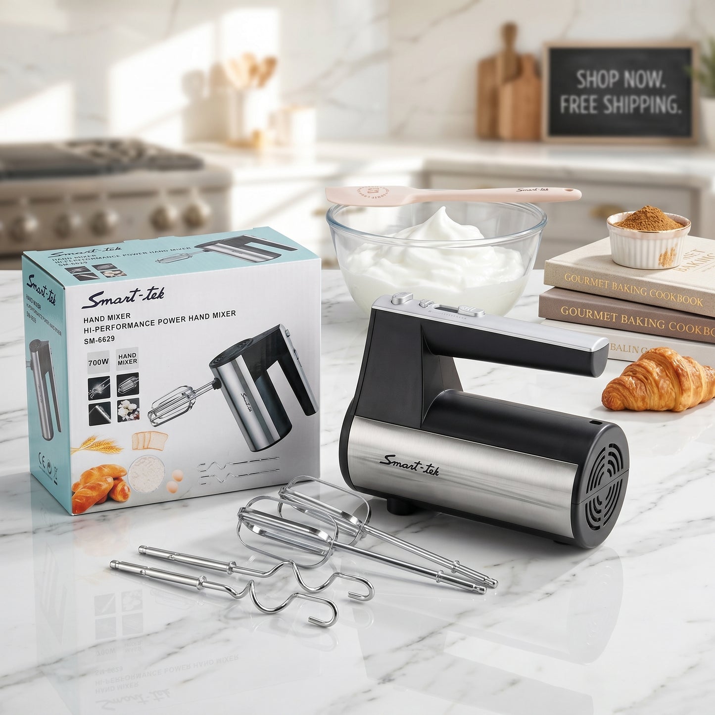 Smart-Tek 700W High-Performance Hand Mixer – Powerful Egg Beater with Stainless Steel Attachments