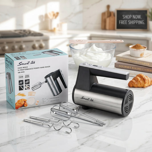Smart-Tek 700W High-Performance Hand Mixer – Powerful Egg Beater with Stainless Steel Attachments