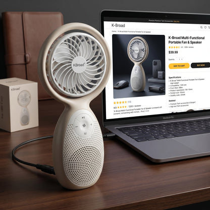 KBroad Portable Wireless Speaker with Built-in Fan – Rechargeable Handheld Cooling & Audio Device