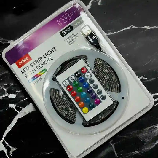 Coles Led Strip Light With Remote Multi Coloured (3 Meters) - Armaa Store Pk