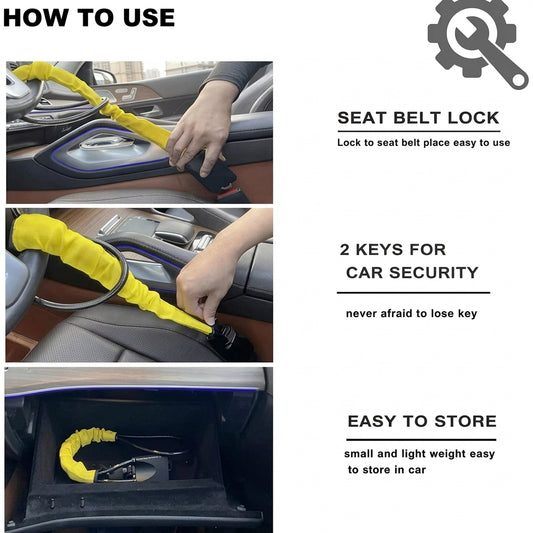 Car Anti-Theft Security Lock – Heavy-Duty Steering Wheel to Seat Belt Lock with Protective Cover