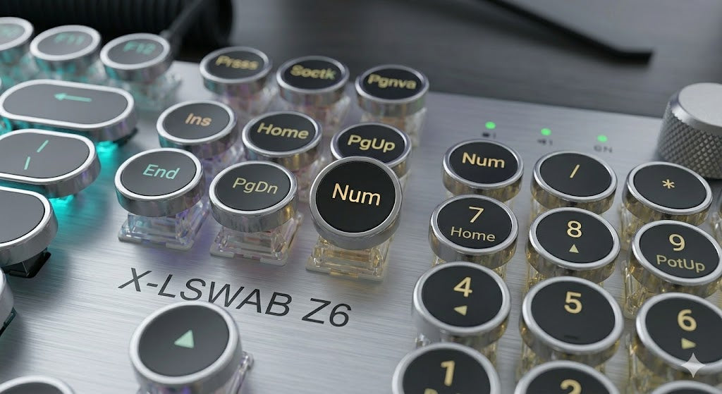 Wired Mechanical Gaming Keyboard – Retro Typewriter Round Keycaps with RGB Backlight & Multimedia Control Knob