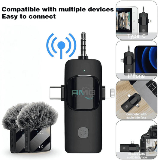 F11-2 3 in 1 Wireless Microphone - For Mobile Phone Video Recording, Vlogging, and for Studio Use - Armaa Store Pk