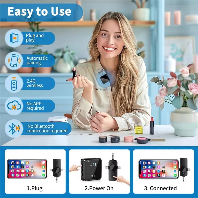 F11-2 3 in 1 Wireless Microphone - For Mobile Phone Video Recording, Vlogging, and for Studio Use - Armaa Store Pk