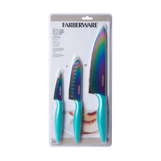Farberware 3-Piece Chef Knife Set - Chef's, Santoku and Paring Knives - Armaa Store Pk