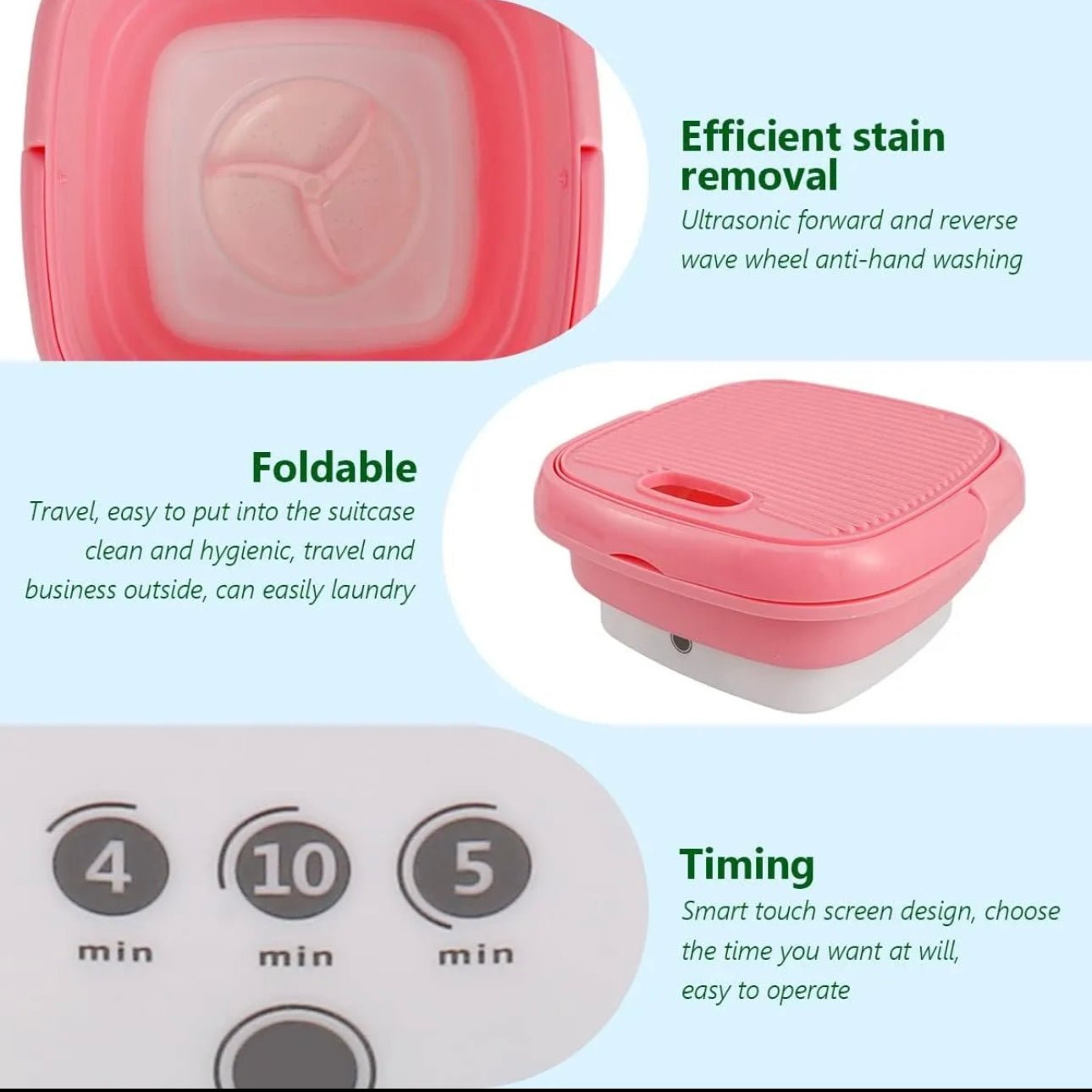 Folding Mini Portable Washing Machine 6.5L with Blue Light And Drain Basket - Armaa Store Pk