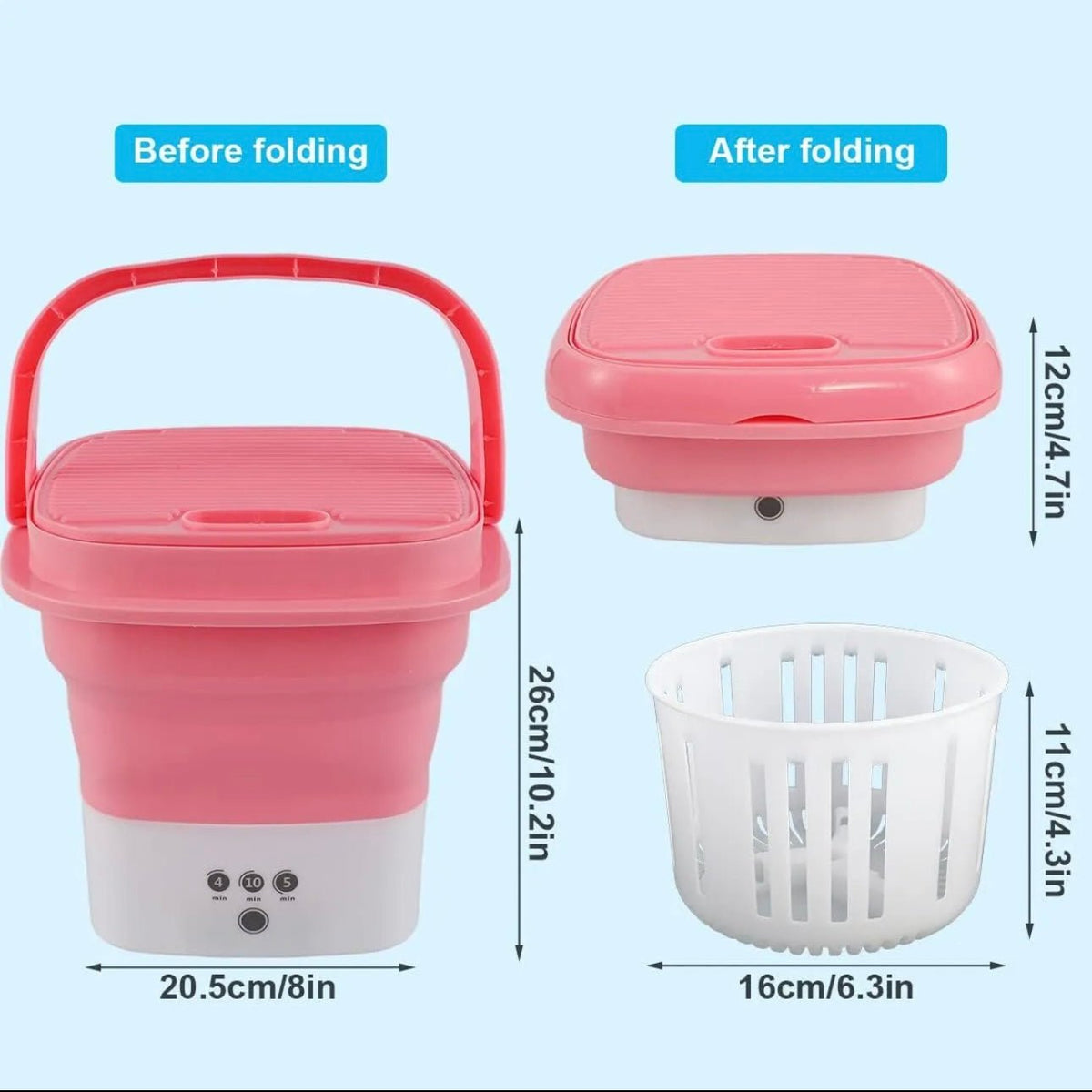 Folding Mini Portable Washing Machine 6.5L with Blue Light And Drain Basket - Armaa Store Pk