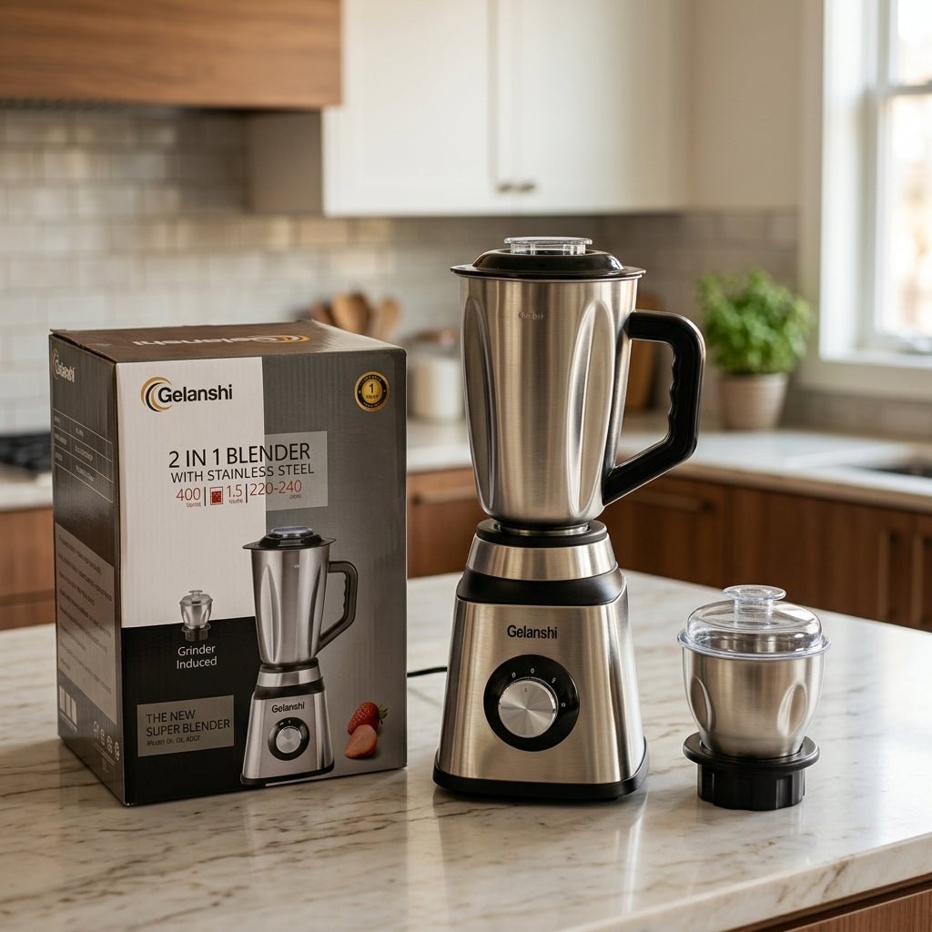 Gelanshi 2-in-1 Blender with Stainless Steel Jars – 400W Electric Blender & Grinder - Armaa Store Pk