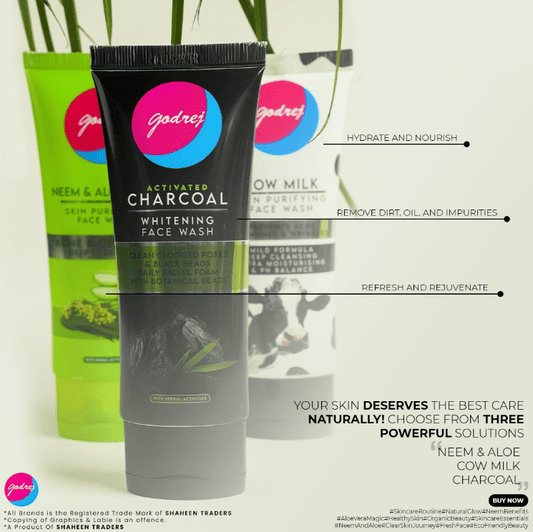 Godrej 3 in 1 Face Wash Deal - Cow Milk, Activated Charcol, Neem & Aloe Vera - Armaa Store Pk
