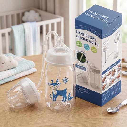 Hands-Free Baby Feeding Bottle 240ml – BPA-Free Anti-Colic Baby Feeder with Silicone Straw for Newborns & Infants - Armaa Store Pk