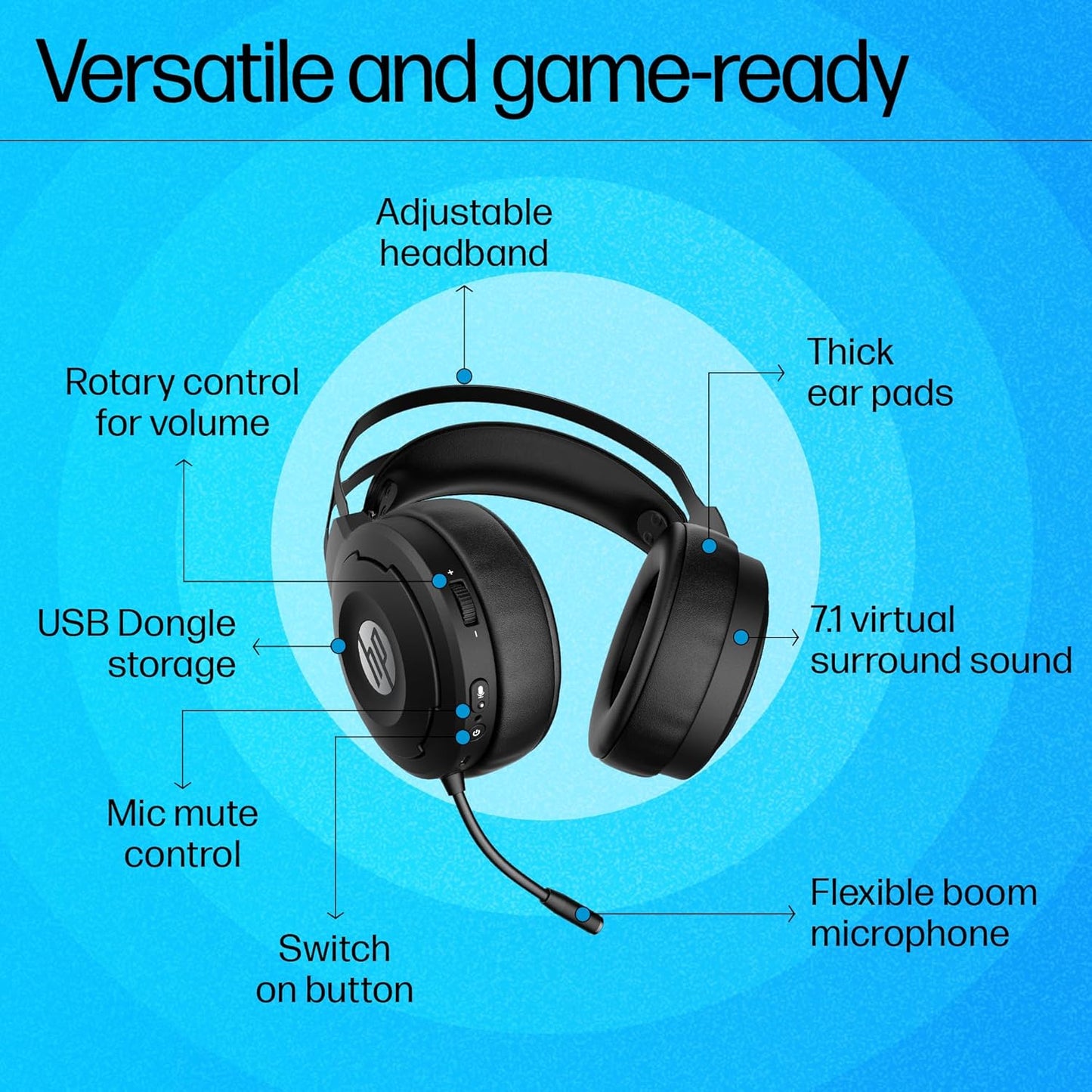 HP X1000 Wireless USB Over Ear Gaming Headphones with 7.1 Surround Sound with Mic/ 50 mm Drivers (Form Expired) - Armaa Store Pk