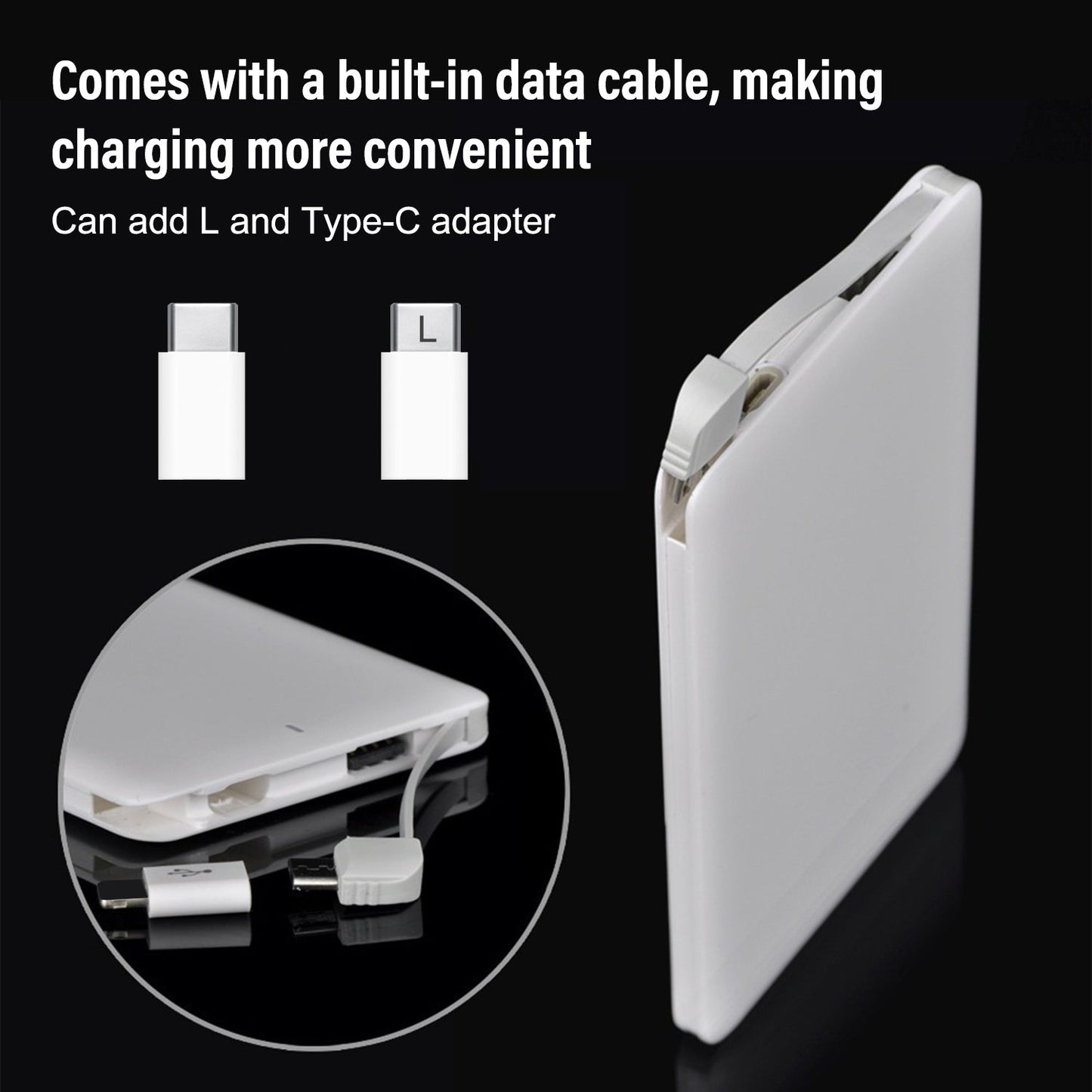 IHIT 4000mah Basic Power Bank With Built-in Cables - Ultra-slim & Credit Card-sized Power Bank - Armaa Store Pk