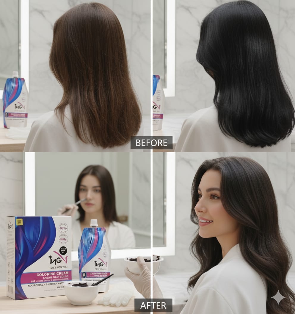 INGV Hair Coloring Cream Natural Black 1000ml (500+500) - Long Lasting Hair Dye - Armaa Store Pk