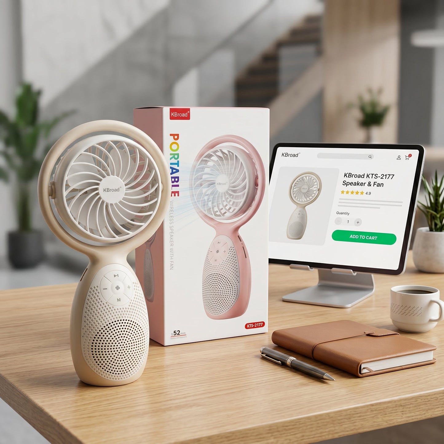 KBroad Portable Wireless Speaker with Built-in Fan – Rechargeable Handheld Cooling & Audio Device - Armaa Store Pk