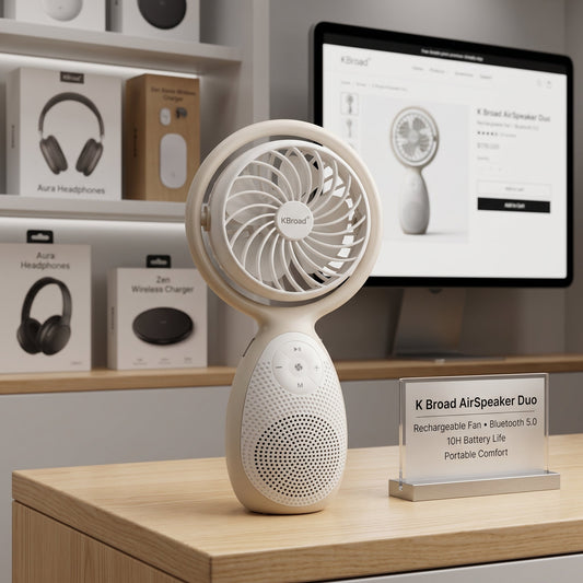 KBroad Portable Wireless Speaker with Built-in Fan – Rechargeable Handheld Cooling & Audio Device - Armaa Store Pk