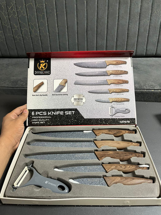 Kitchen King 6-Piece Kitchen Knife Set - 127079 (Wooden Handle) - Armaa Store Pk