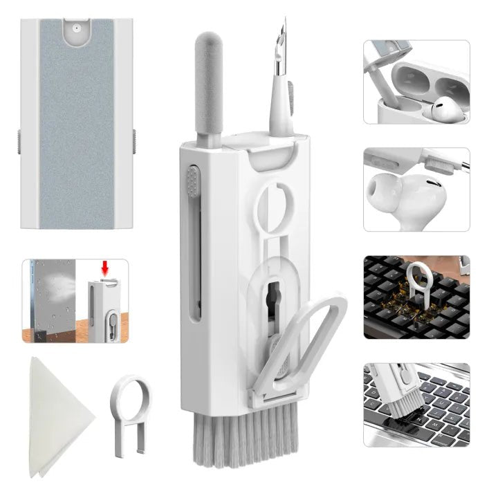 Multifunctional 8-in-1 Gadget Cleaning Kit with Mobile Holder Cleaning Pen, Screen Cleaner Spray, Cleaning Brush, for Smartphone, Tablet, Laptop, Earbuds - Armaa Store Pk