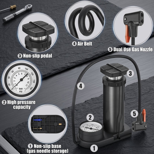 Portable High-Pressure Foot Air Pump – Multi-Purpose Bicycle, Motorcycle & Ball Inflator - Armaa Store Pk