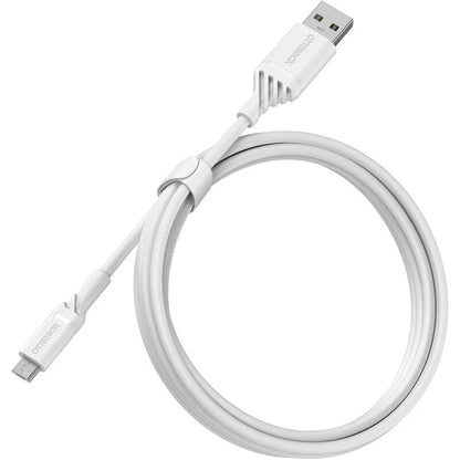 White USB cable with connectors on a white background
