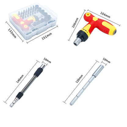 33 Pieces Ratchet Screwdriver Set with T Handle & Extension Rod