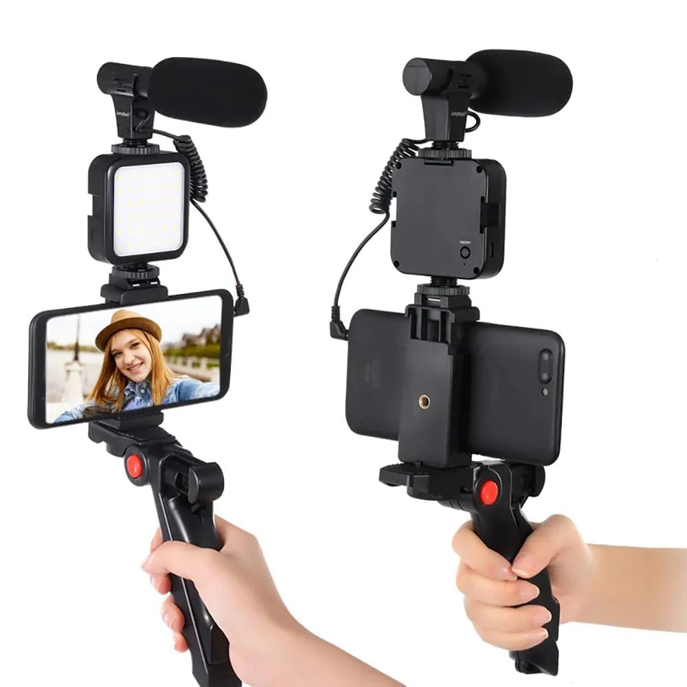 Video Making and Vlogging Kit - AY-49 for Video Making, Mic, Mini Vlog Tripod Stand, Microphone, LED Light & Phone Holder Clip for Making Tiktok Videos, Podcasting - Armaa Store Pk