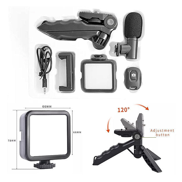 Video Making and Vlogging Kit - AY-49 for Video Making, Mic, Mini Vlog Tripod Stand, Microphone, LED Light & Phone Holder Clip for Making Tiktok Videos, Podcasting - Armaa Store Pk