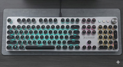 Wired Mechanical Gaming Keyboard – Retro Typewriter Round Keycaps with RGB Backlight & Multimedia Control Knob - Armaa Store Pk