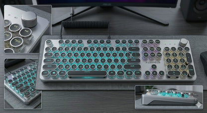 Wired Mechanical Gaming Keyboard – Retro Typewriter Round Keycaps with RGB Backlight & Multimedia Control Knob - Armaa Store Pk