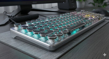 Wired Mechanical Gaming Keyboard – Retro Typewriter Round Keycaps with RGB Backlight & Multimedia Control Knob - Armaa Store Pk